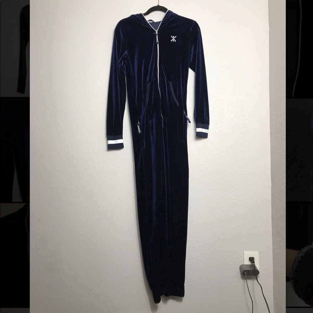 One piece blue velvet onesie